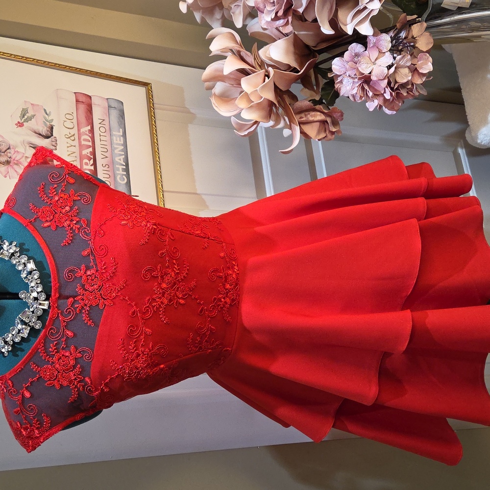 Nwot Doly 36 Size Elegant Red Lace Mini Dress - Picture 5 of 17